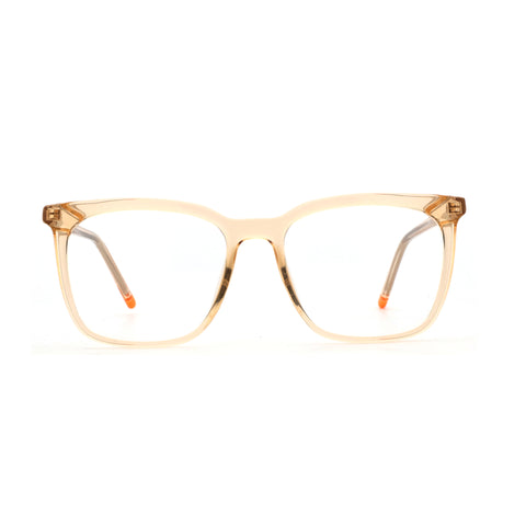 ZENOTTIC Catherine eyeglasses, light brown plastic square frame, clear lenses, orange accent.