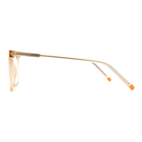 ZENOTTIC Catherine eyeglasses: beige square plastic frame, thin metallic temples with orange tips.