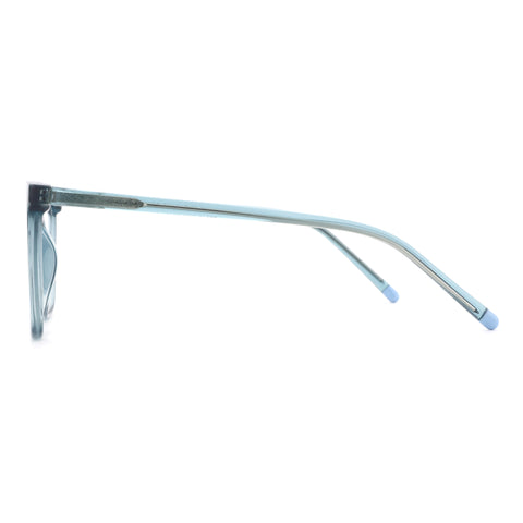 ZENOTTIC Catherine eyeglasses side view, light blue translucent plastic frame.