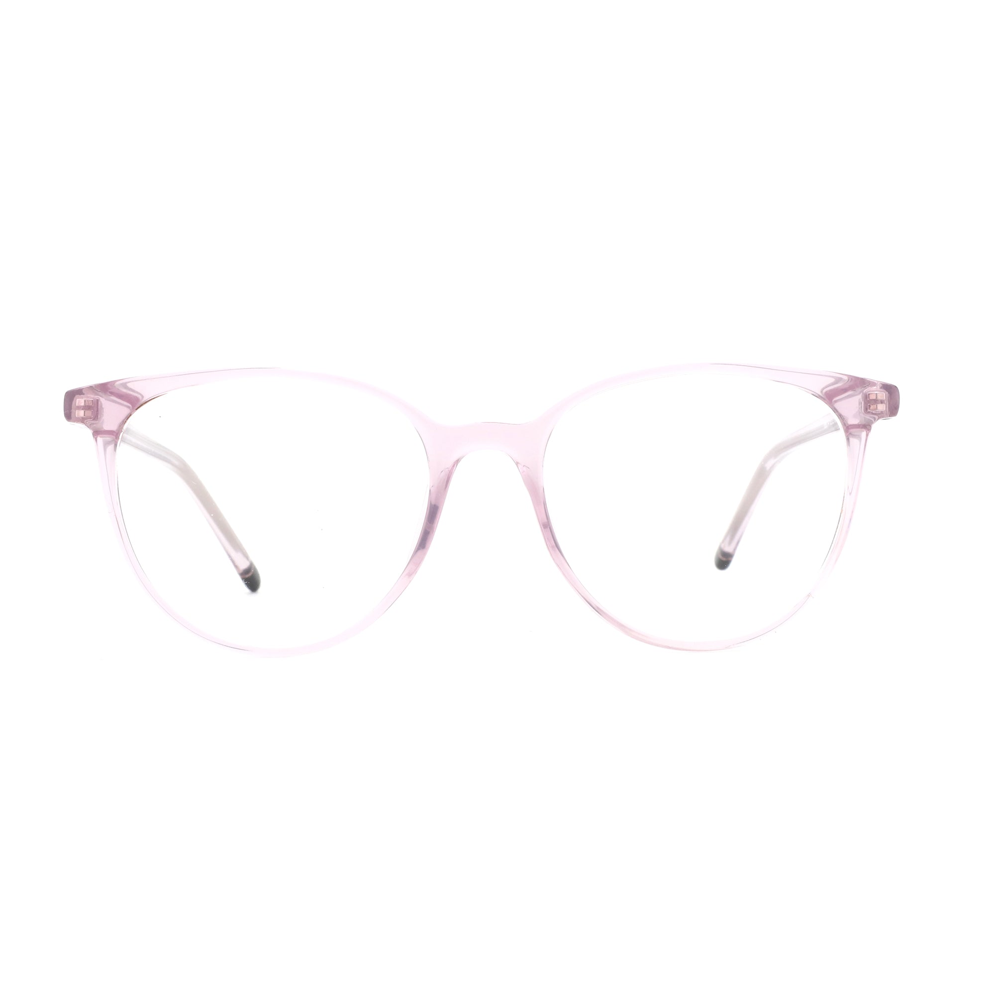 ZENOTTIC Mona round clear lens eyeglasses in light pink plastic frame.