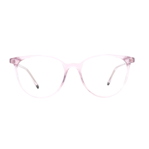 ZENOTTIC Mona round clear lens eyeglasses in light pink plastic frame.