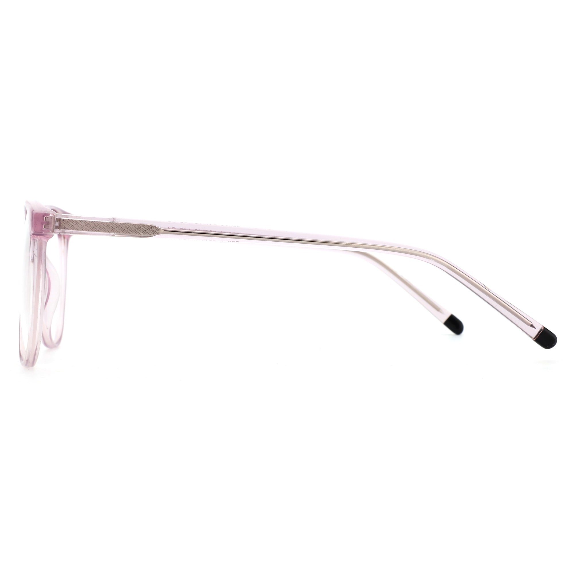 ZENOTTIC Mona translucent pink round plastic eyeglasses with textured temples.