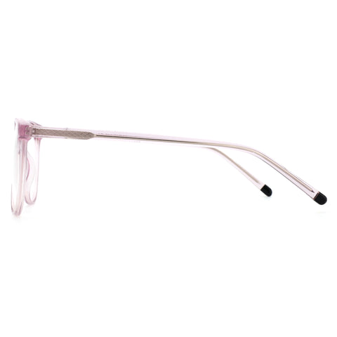 ZENOTTIC Mona translucent pink round plastic eyeglasses with textured temples.