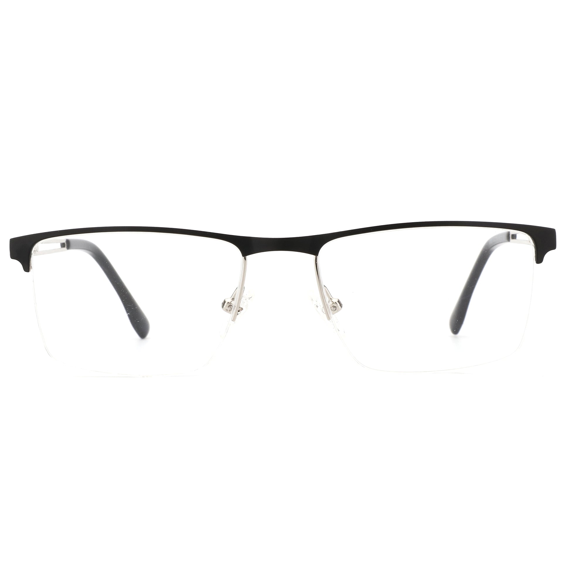 ZENOTTIC Alex eyeglasses, classic square frame with black metal top and clear lenses.