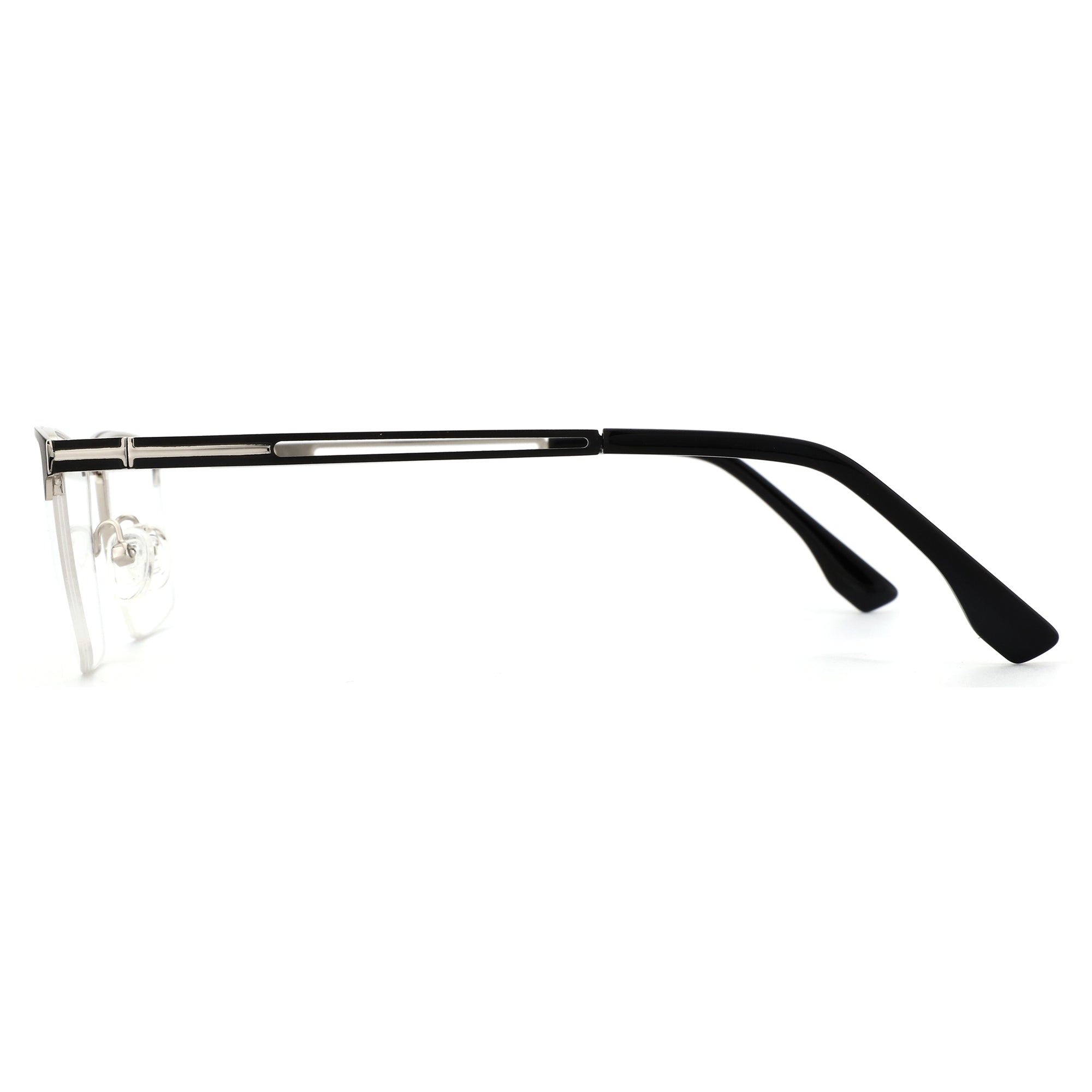 ZENOTTIC Alex eyeglasses: Silver metal square frame front with black temples.