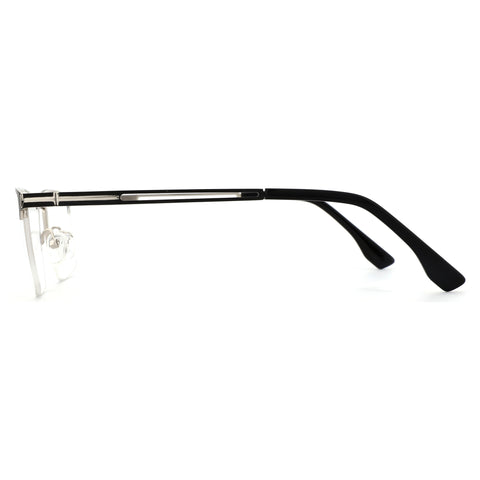 ZENOTTIC Alex eyeglasses: Silver metal square frame front with black temples.