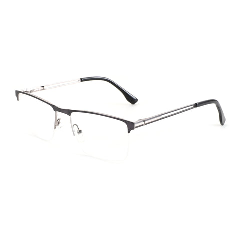 ZENOTTIC Alex black metal square semi-rimless designer eyeglasses with clear lenses.