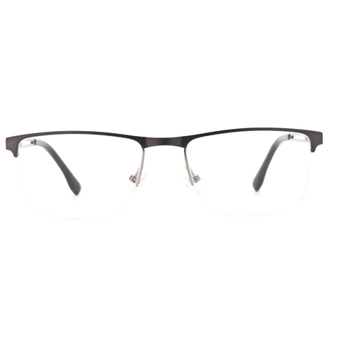 ZENOTTIC Alex metal square eyeglasses with semi-rimless design and clear lenses.