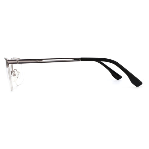 ZENOTTIC Alex eyeglasses: Silver metal square frame front, clear lens, black plastic temples.