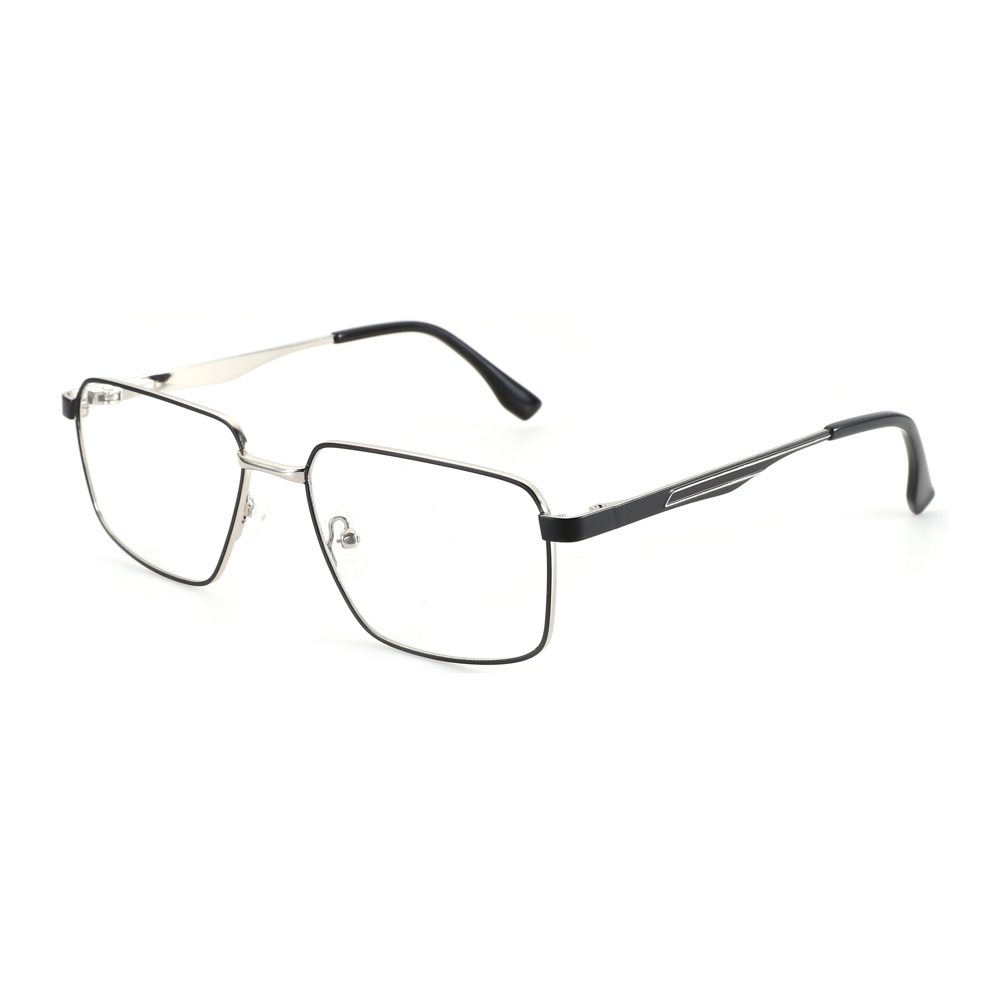 ZENOTTIC Christopher square metal frame eyeglasses, silver & black