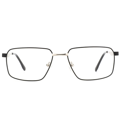 ZENOTTIC Christopher metal eyeglasses: black square full-rim frame, clear demo lenses.