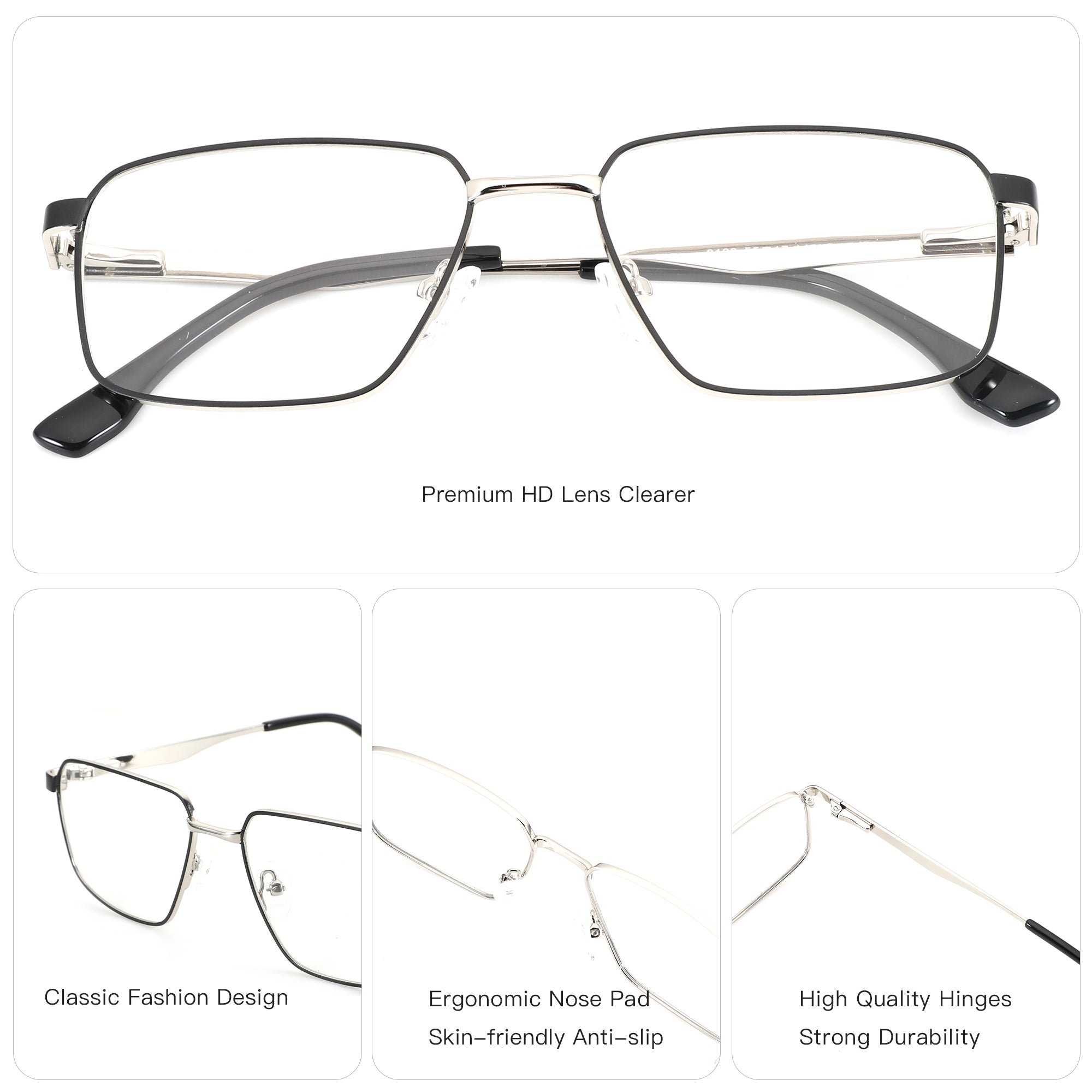 ZENOTTIC Christopher prescription eyeglasses: classic square metal frame.