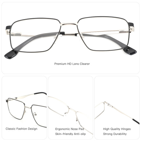 ZENOTTIC Christopher prescription eyeglasses: classic square metal frame.
