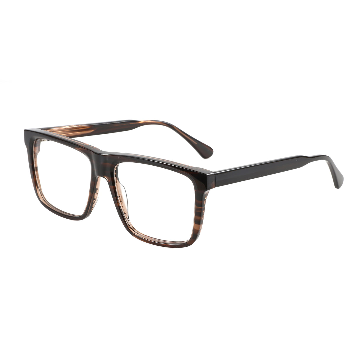 Zenottic Peter square eyeglasses in dark brown acetate with clear lenses and black temples.