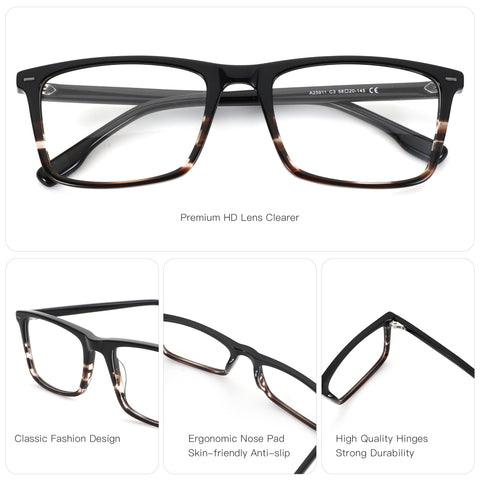 Zenottic Wiley eyeglasses: black acetate square full-rim frame with tortoise shell accents, clear demo lenses.