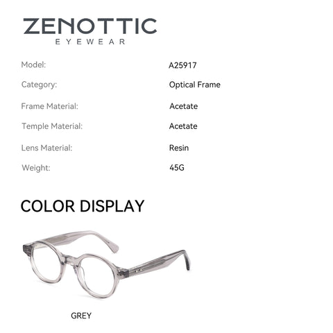 Zenottic Devon grey acetate round optical frames for women and men.