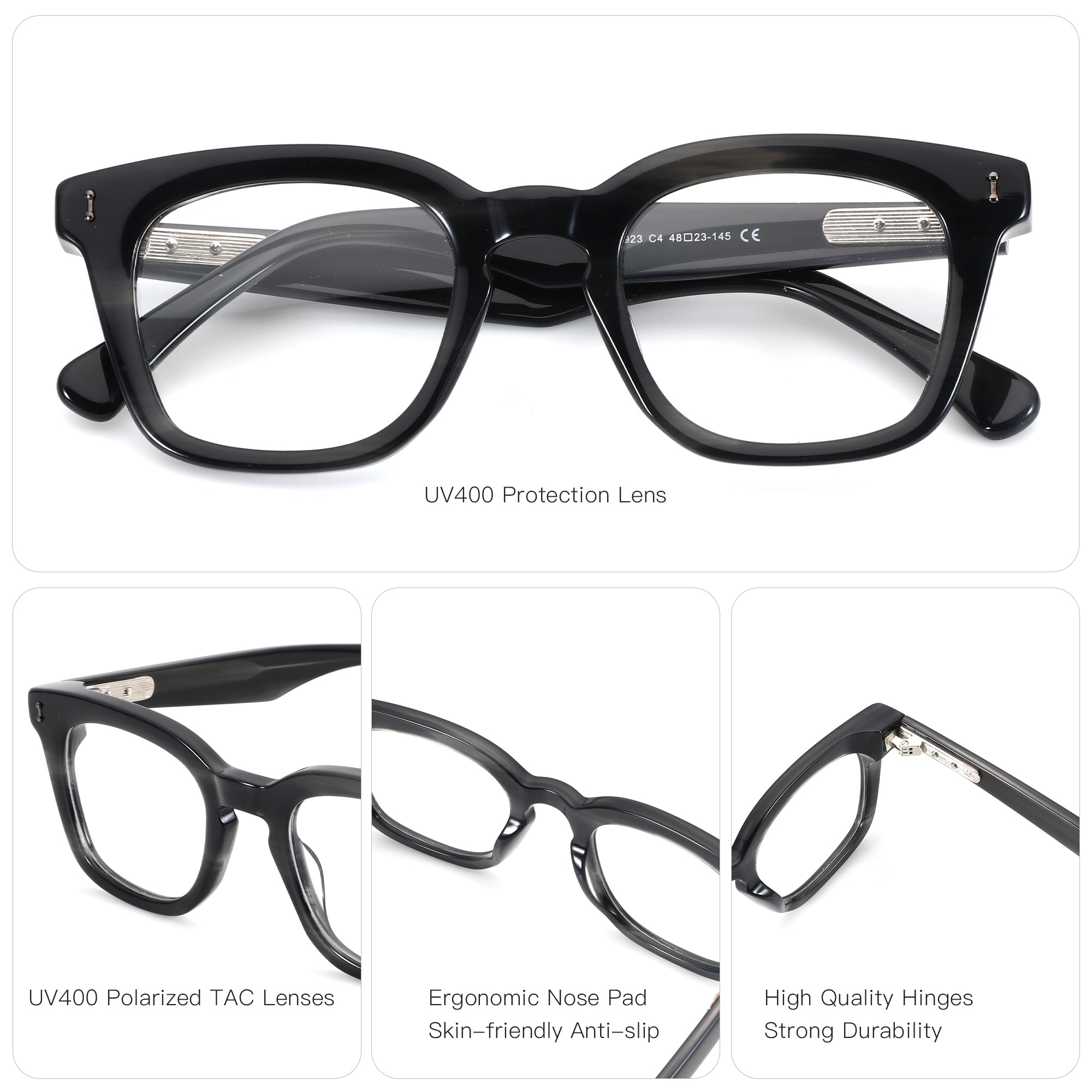 Zenottic Sofia eyeglasses with black acetate frame and UV400 protection lenses.