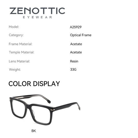 Zenottic Eyeglasses Howard: black acetate full-rim square optical frames with clear lenses.