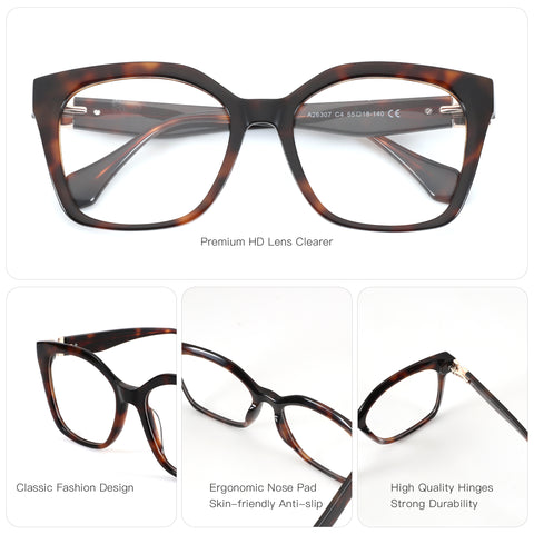 Zenottic Arden tortoise shell square eyeglasses with classic design, ergonomic nose pads, and durable hinges.