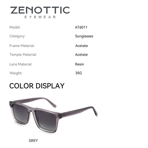 Zenottic Stephen sunglasses in grey acetate frame, model AT6011, resin lenses. Stylish square design for men.