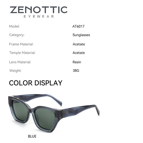 Zenottic Ysabel Sunglasses in blue acetate frame, square style, resin lenses, model AT6017