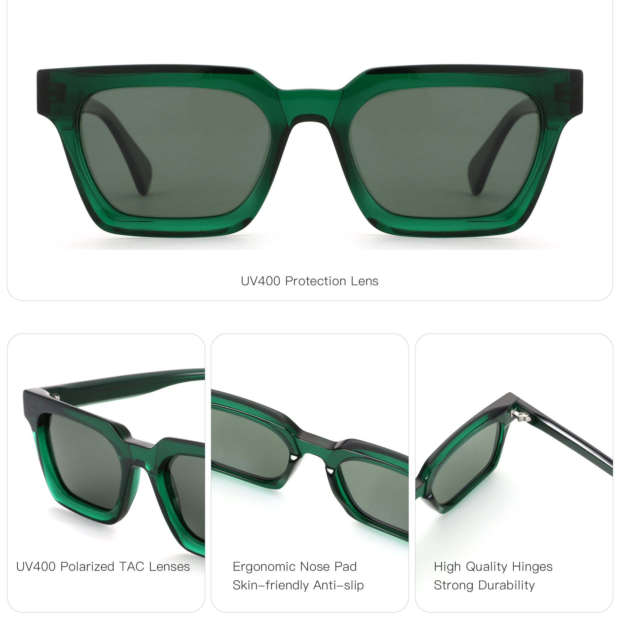 Zenottic Neriah green acetate sunglasses with UV400 polarized lenses