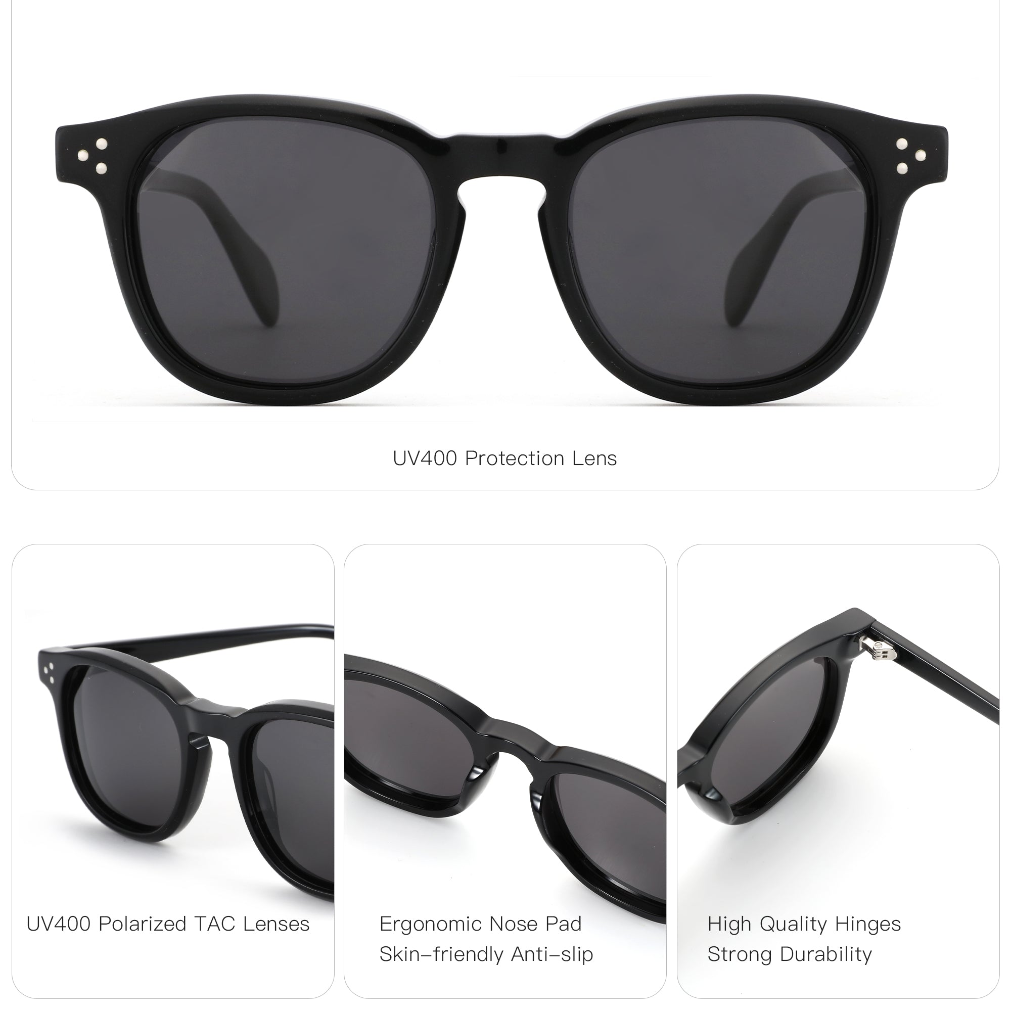 Zenottic Qeturah Sunglasses in Black Acetate Frame with UV400 Lenses - Stylish and Durable Design
