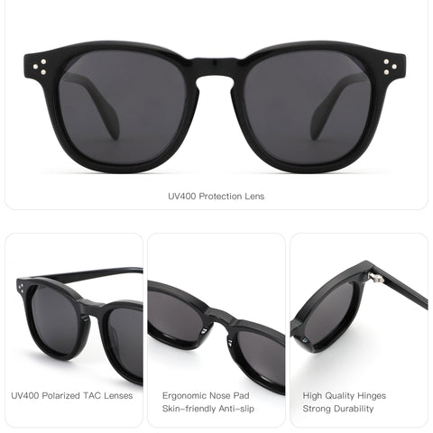 Zenottic Qeturah Sunglasses in Black Acetate Frame with UV400 Lenses - Stylish and Durable Design