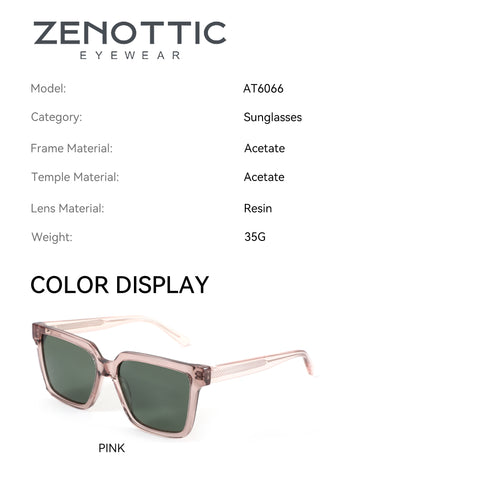 Zenottic Simona pink acetate square sunglasses with green lenses.