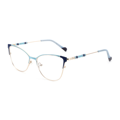 Zenottic Rosemary Eyeglasses - Gold metal frame with blue accents and cat-eye design