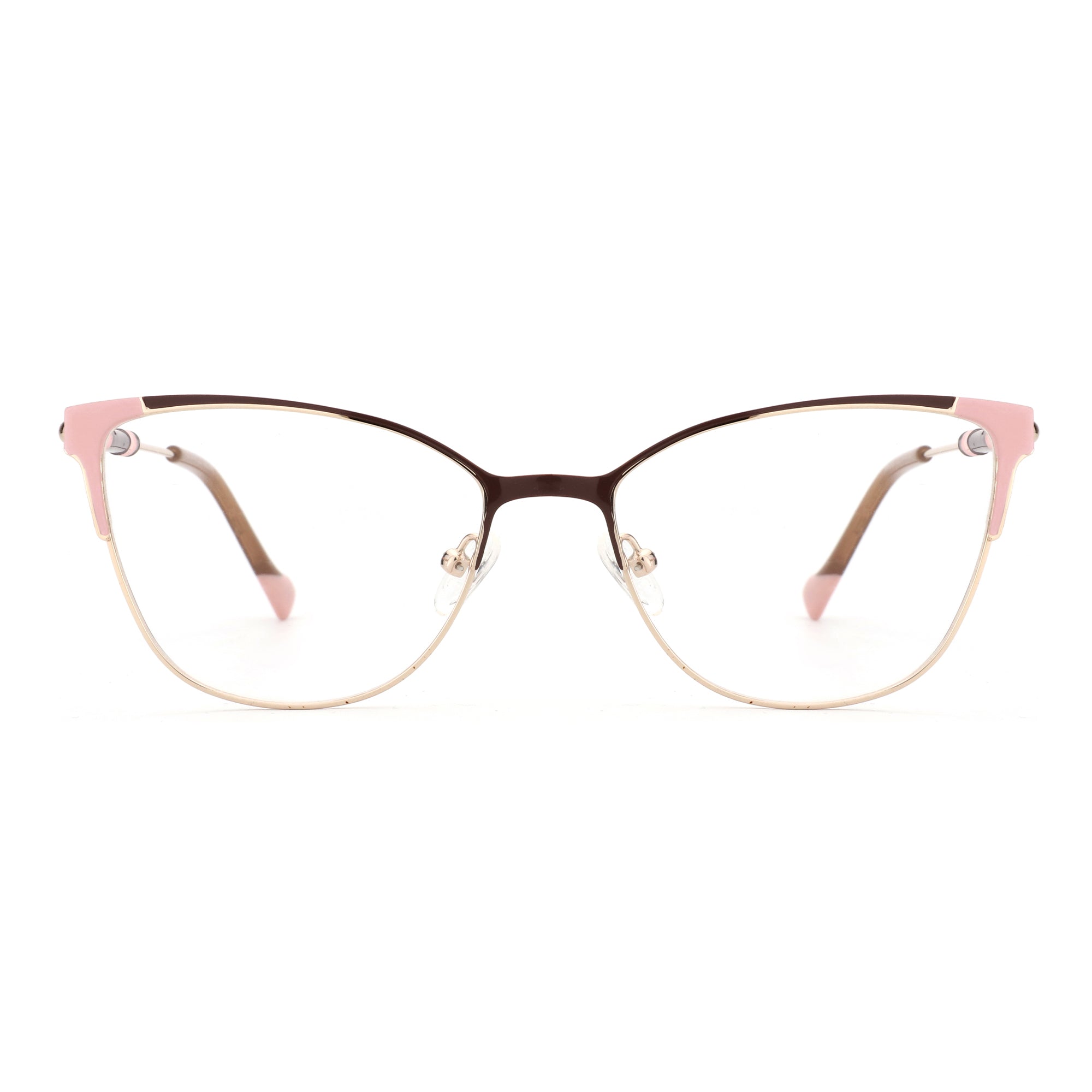 Zenottic Rosemary eyeglasses with gold metal frame, pink accents, and cat-eye design. Model FRHD604.