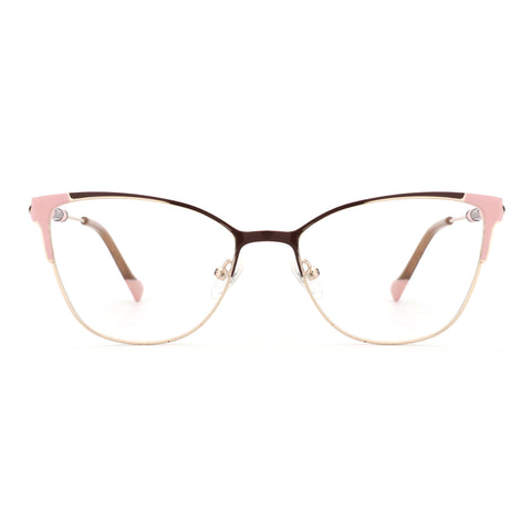 Zenottic Rosemary eyeglasses with gold metal frame, pink accents, and cat-eye design. Model FRHD604.