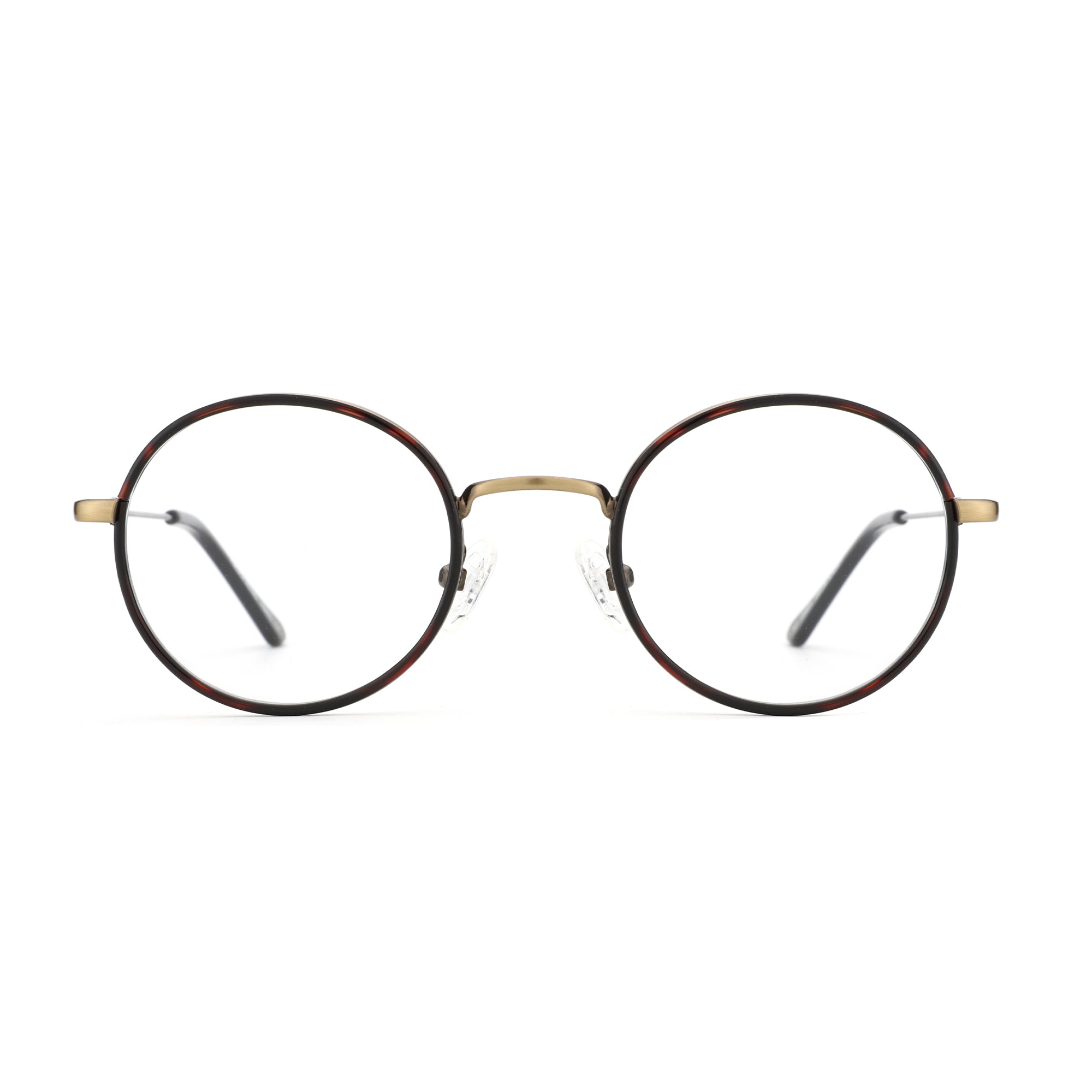Zenottic Wendell eyeglasses with round black metal frames and gold bridge detail