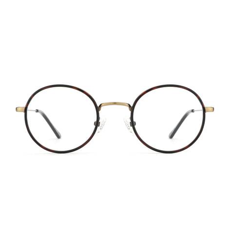 Zenottic Wendell eyeglasses with round black metal frames and gold bridge detail
