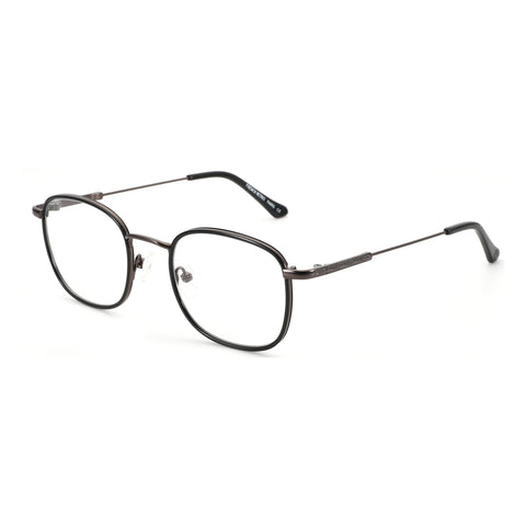 Round black metal frame eyeglasses with retro style.
