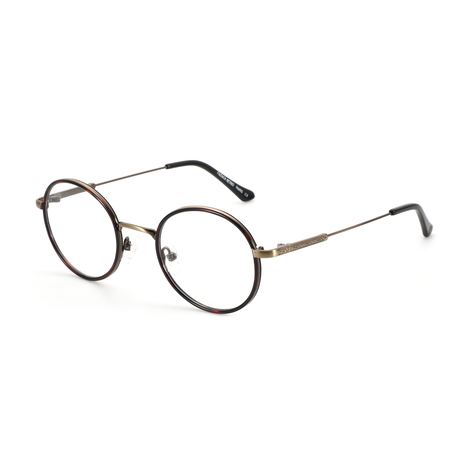 Zenottic Wendell eyeglasses, round metal frame,black rims and gold bridge detail