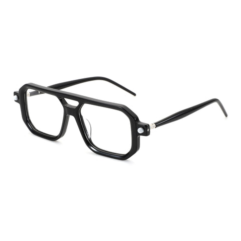 Zenottic Reed black acetate eyeglasses with geometric double bridge and clear lenses, product appearance.