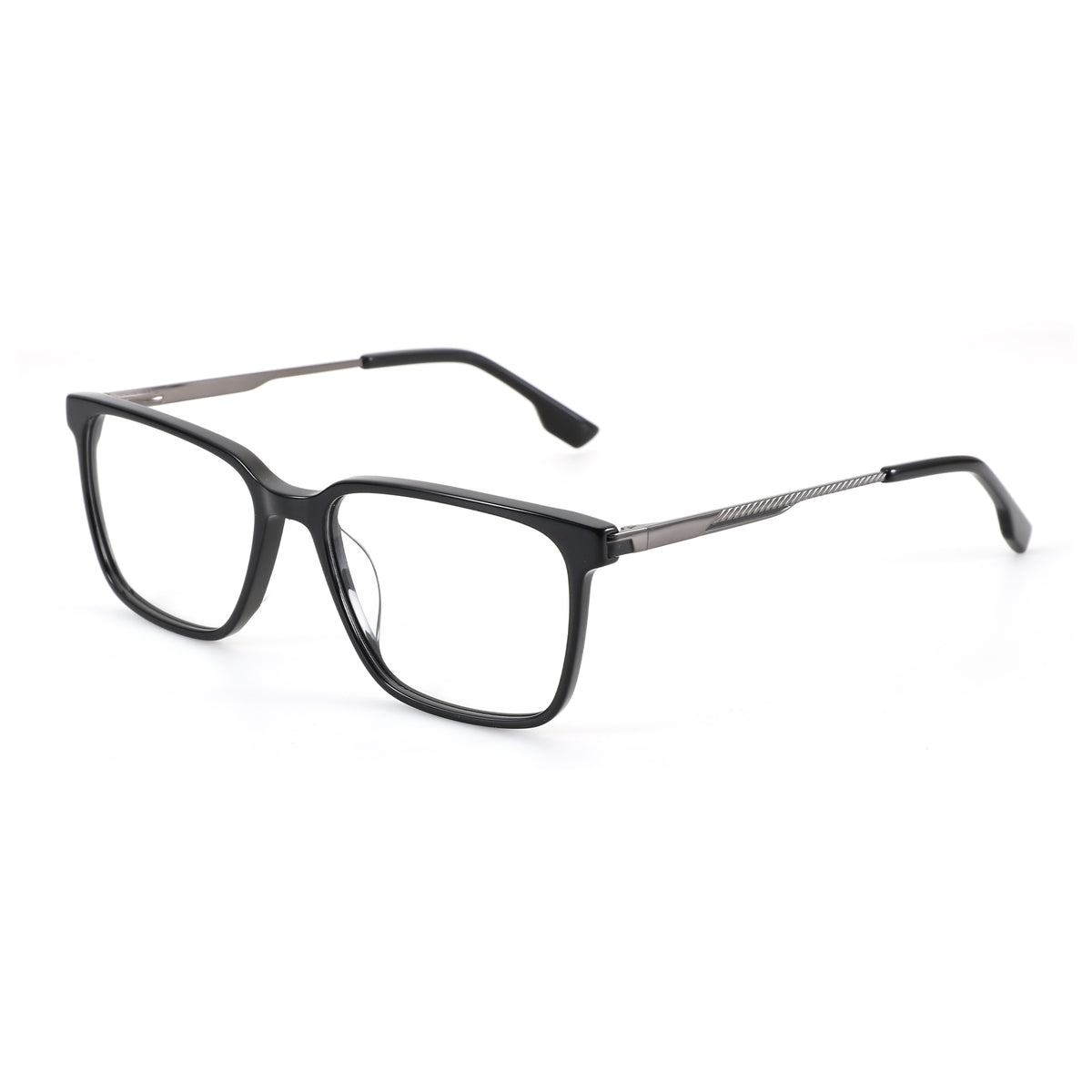 Zenottic Eyeglasses Xanthe: black acetate square frame with gunmetal temples.
