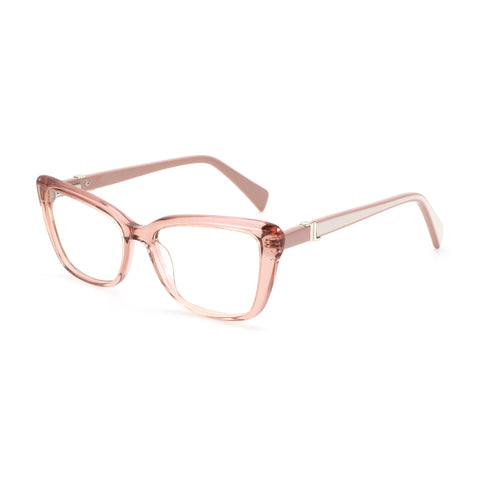 Zenottic Eyeglasses Anja in translucent pink cat-eye style with acetate frame.
