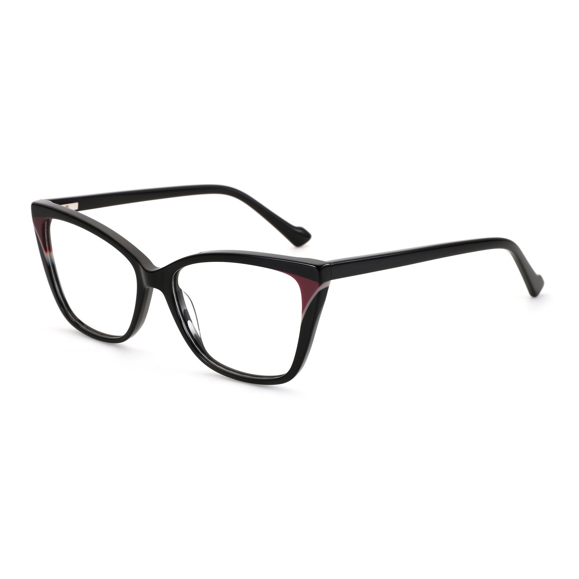 Zenottic Sebastiane black cat-eye acetate eyeglasses with subtle maroon accents.