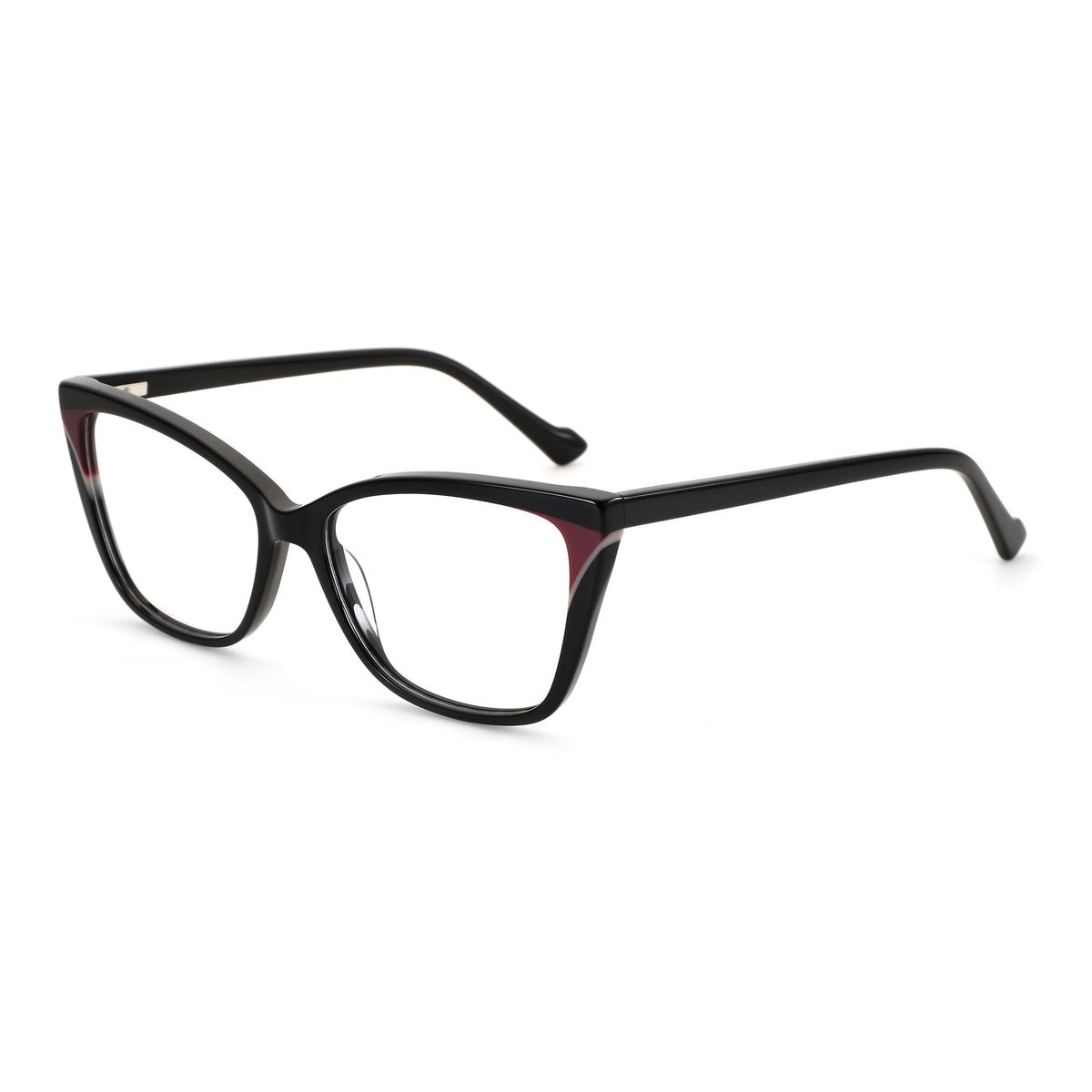 Zenottic Sebastiane black cat-eye acetate eyeglasses with subtle maroon accents.