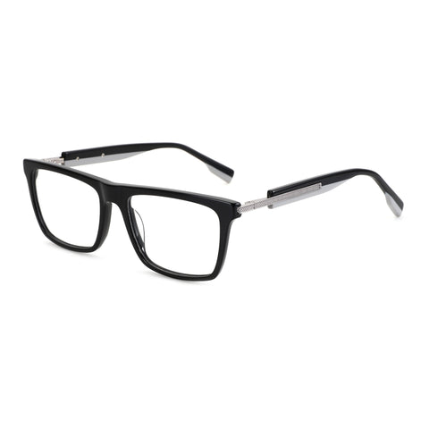 Zenottic black acetate eyeglasses with textured silver accents on the temples.