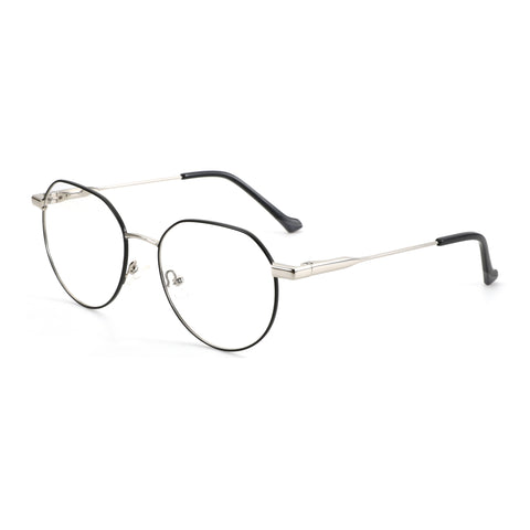 Zenottic CH68001 geometric eyeglasses with metal frame, black rims and silver bridge, prescription lenses