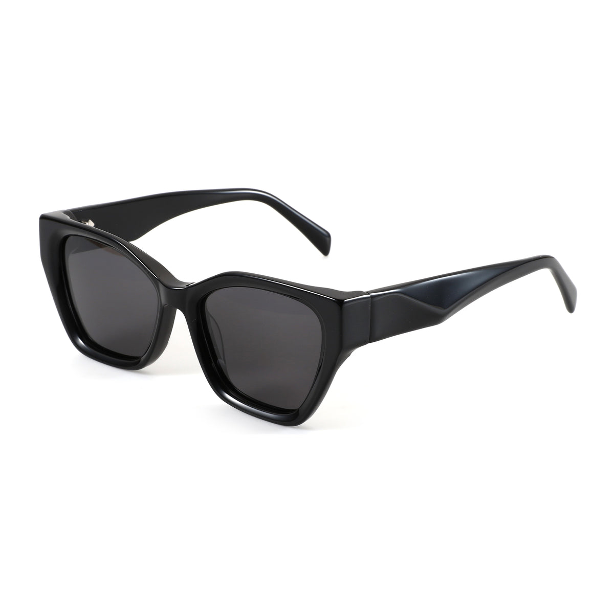 Zenottic Kaia black acetate cat-eye sunglasses with dark tinted lenses.
