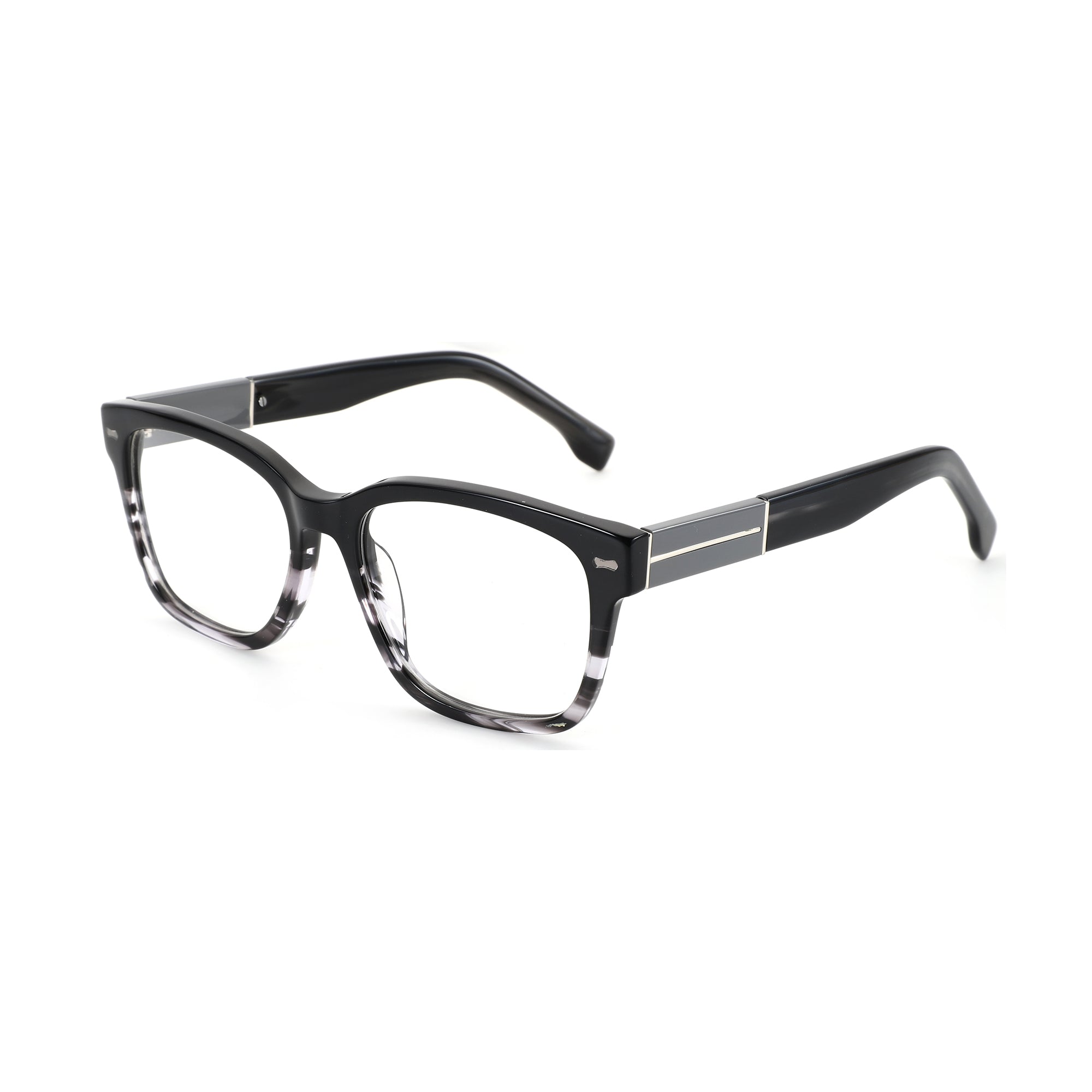Zenottic Eyeglasses Quentin black acetate full-rim square frames with marbled grey and clear accents.