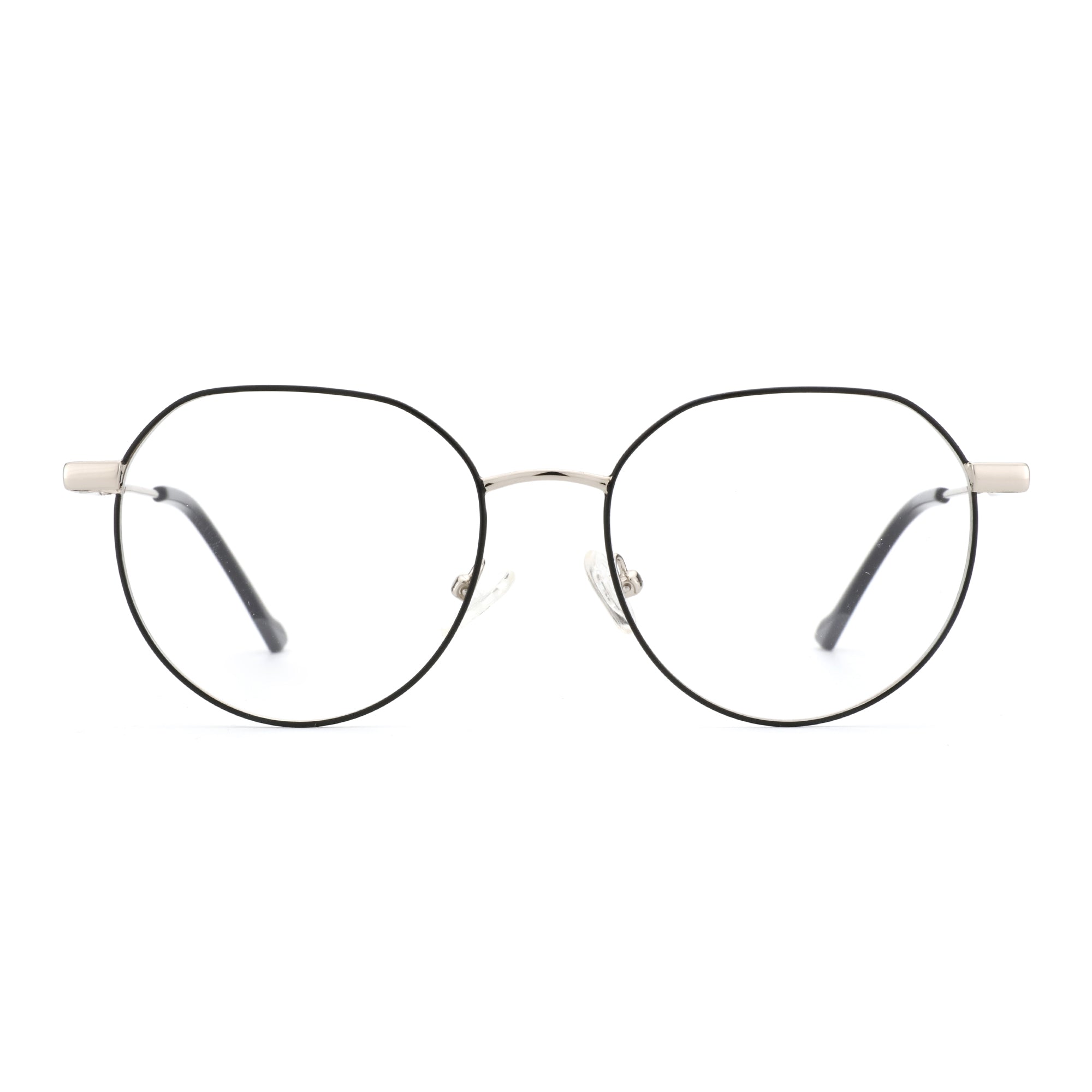 Zenottic CH68001 Geometric Eyeglasses with metal frame, black rims and silver bridge