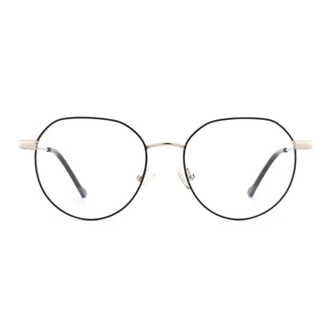 Zenottic CH68001 Geometric Eyeglasses with metal frame, black rims and silver bridge