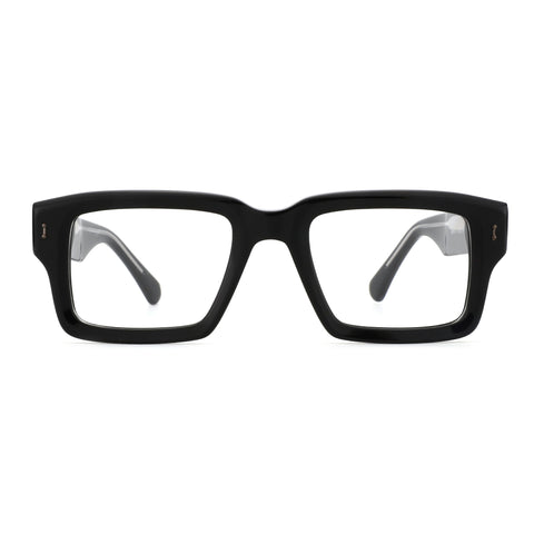 Zenottic Eyeglasses Troy black acetate full-rim browline glasses with clear lenses.