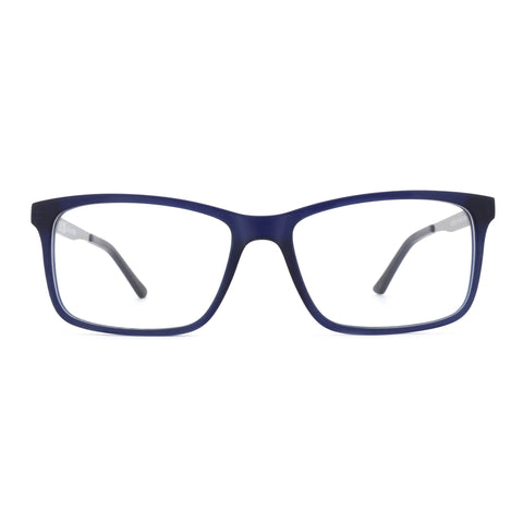 Zenottic Eyeglasses Maverick in matte blue acetate with clear lenses.