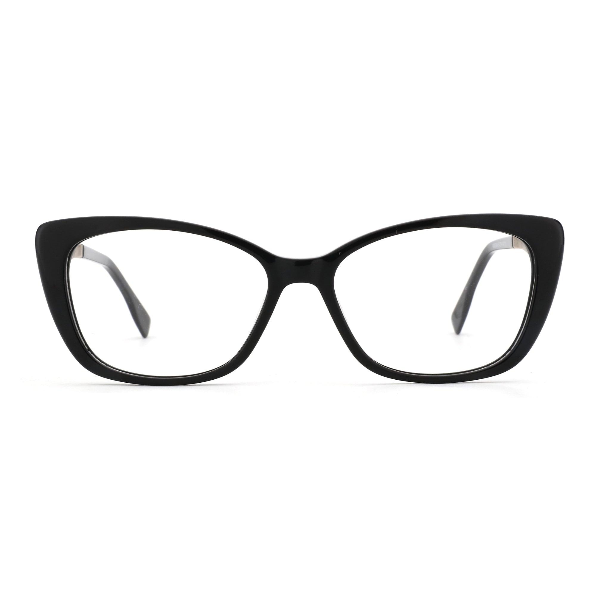 Zenottic Olga black cat-eye acetate eyeglasses with clear lenses